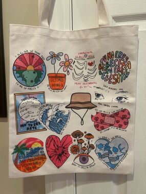 Bad Bunny Canvas Tote Bag with Colorful Graphic Lyrics 🐰🎵